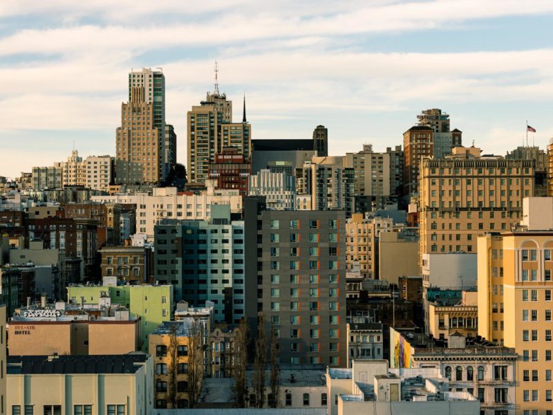 North city skyline view of San Francisco from 50 Jones Apartments rooftop