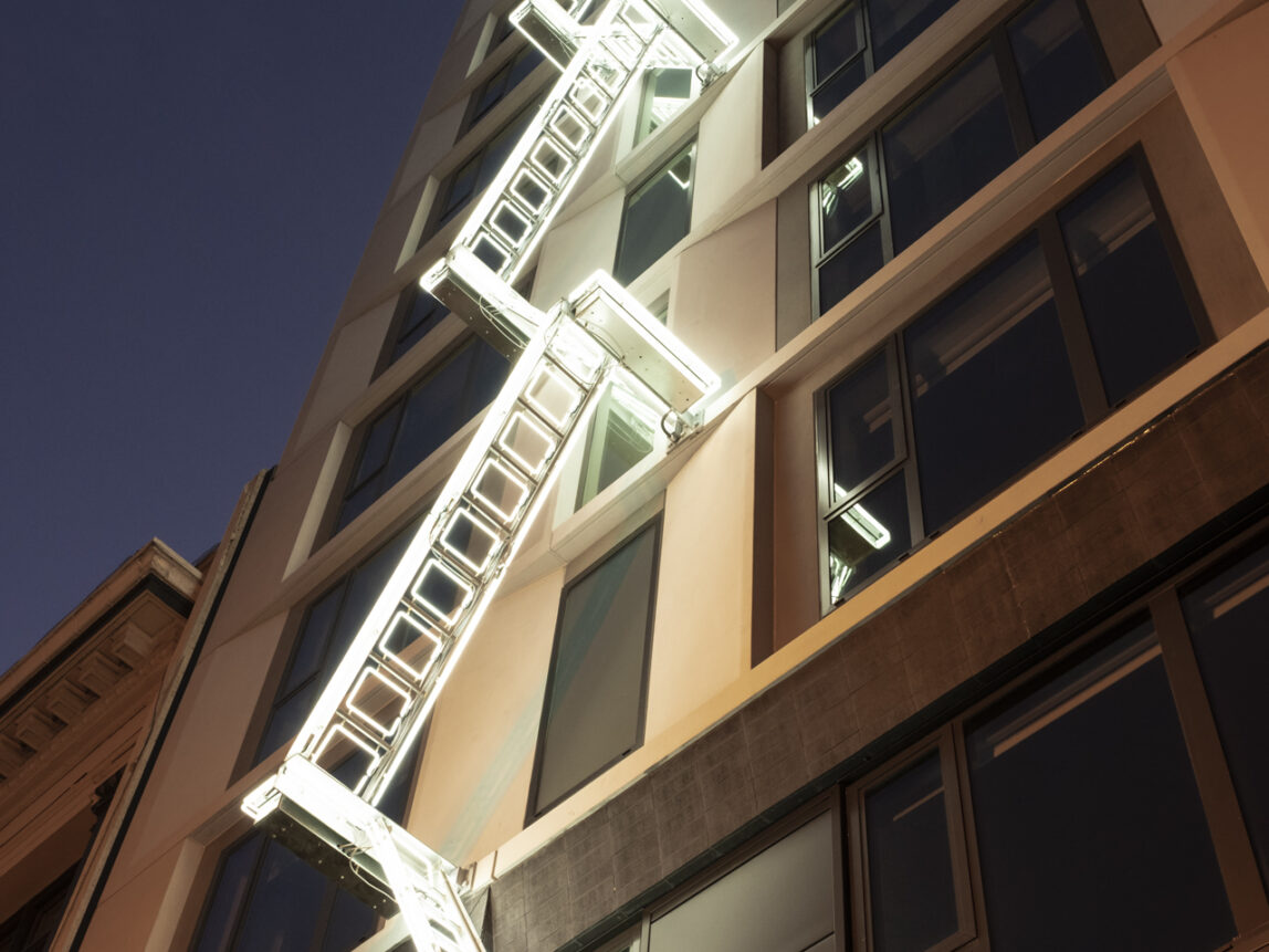 Neon Light Sculpture on building